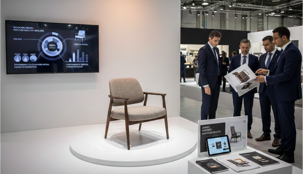 Stand con sedia esposta al Salone del Mobile